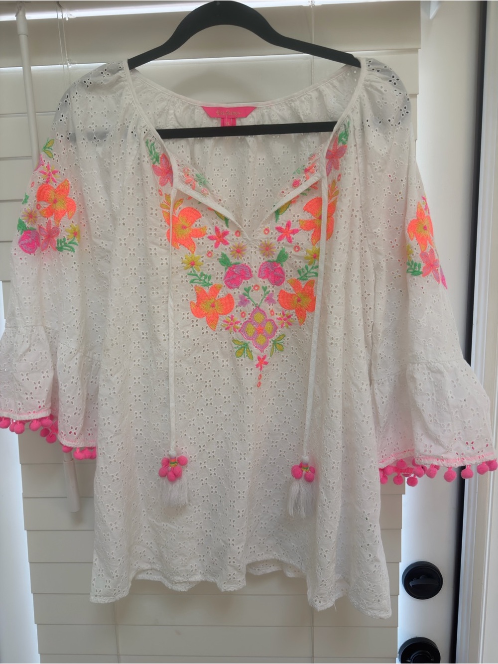 Lilly Pulitzer Morgan Embroidered Eyelet Top White XL Like New